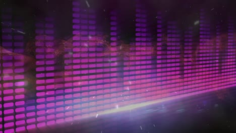 Digitale-Animation-Einer-Roten-Digitalen-Welle-über-Lila-Disco-Lichtern-Vor-Schwarzem-Hintergrund