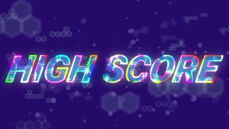 Animation-of-high-score-text-over-moving-cubes-on-blue-background