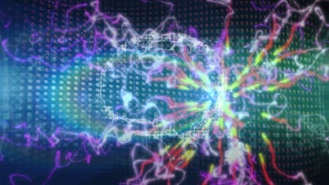 Human-brain-model-spinning-over-digital-waves-and-disco-light-against-black-background