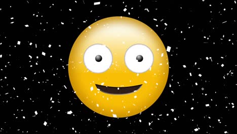 Animation-of-smile-emoji-icon-over-falling-confetti-on-black-background