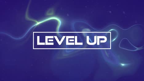 Animation-of-level-up-text-over-blue,-glowing,-liquid-background