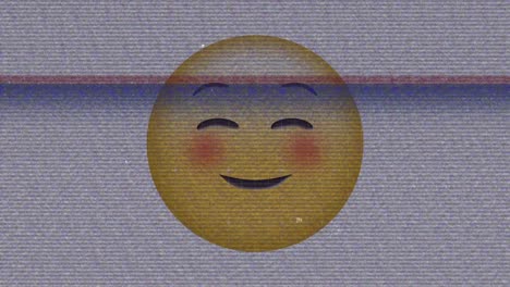 Digital-animation-of-tv-static-effect-over-blushed-face-emoji-against-grey-background