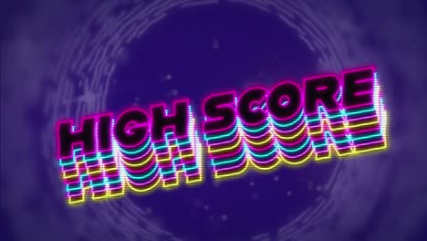 Digitale-Animation-Von-Neon-Highscore-Text-Mit-Schatteneffekt-über-Leuchtenden-Sternen-Auf-Blauem-Hintergrund