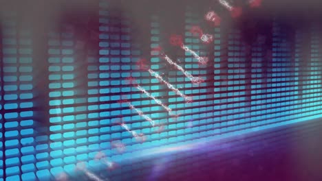 Animation-Eines-Sich-Drehenden-DNA-Strangs-Und-Leuchtender-Blauer-Rechtecke