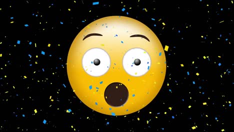 Animation-Des-Verängstigten-Emoji-Symbols-über-Fallendem-Konfetti-Auf-Weißem-Hintergrund