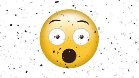 Animation-of-scared-emoji-icon-over-falling-confetti-on-white-background