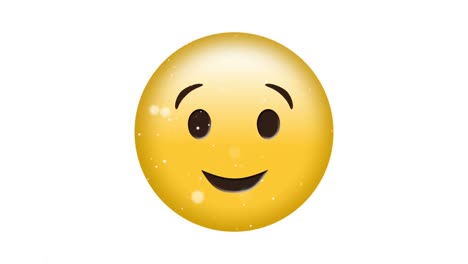 Digital-animation-of-white-particles-floating-over-winking-face-emoji-against-white-background
