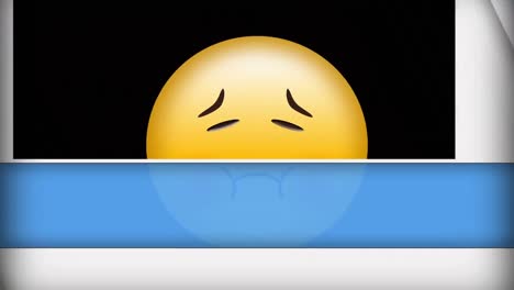 Animation-Des-Kranken-Emoji-Symbols-über-Sich-Bewegenden-Blauen-Und-Weißen-Formen-Auf-Schwarzem-Hintergrund