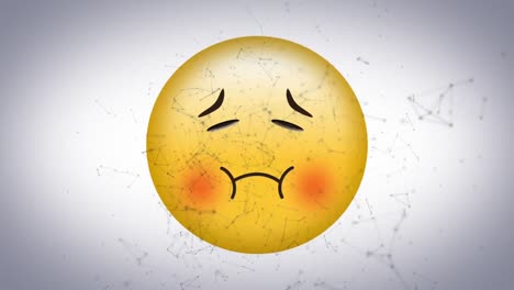Digital-animation-of-network-of-connections-floating-over-sick-face-emoji-against-white-background