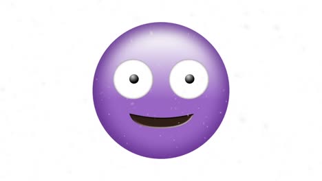 Digital-animation-of-white-particles-falling-over-purple-silly-face-emoji-against-white-background