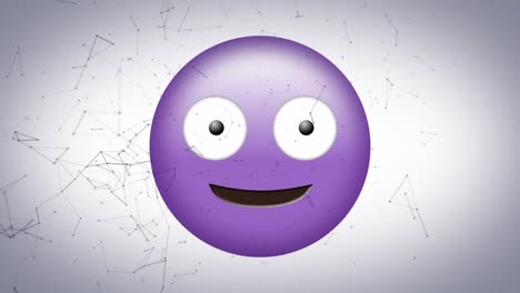 Animation-of-purple-emoji-icon-over-moving-connections-on-black-background