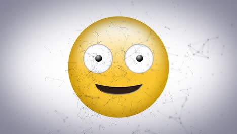Digital-animation-of-network-of-connections-over-silly-face-emoji-on-grey-background