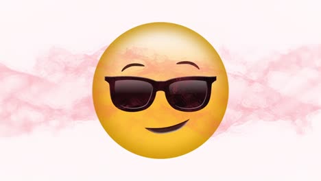 Animation-Des-Sonnenbrillen-Emoji-Symbols-über-Einer-Sich-Bewegenden-Roten-Wolke-Auf-Schwarzem-Hintergrund