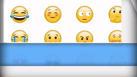 Digitale-Animation-Mehrerer-Gesichts-Emojis-Vor-Blauem-Und-Weißem-Hintergrund