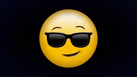 Animation-of-network-of-connections-moving-over-smiling-sunglasses-emoji,-on-black-background