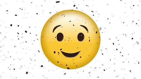 Animation-of-black-confetti-falling-over-happy-winking-emoji,-on-white-background