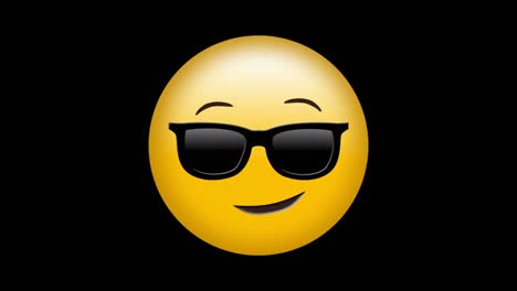 Animation-of-red-kaleidoscopic-shapes-moving-over-smiling-sunglasses-emoji,-on-black-background