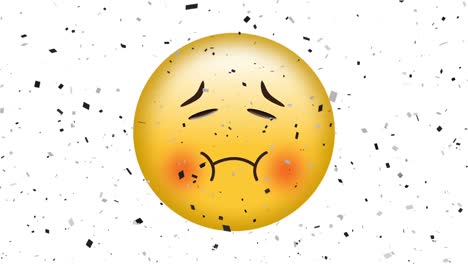 Digital-animation-of-confetti-falling-over-sick-face-emoji-against-white-background