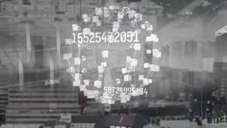 Animation-Des-Globalen-Netzwerks-Und-Der-Datenverarbeitung-über-Stadtgebäuden