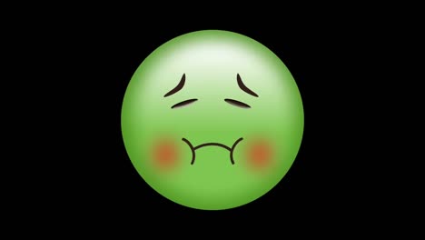 Digital-animation-of-red-decorative-designs-over-green-sick-face-emoji-against-white-background