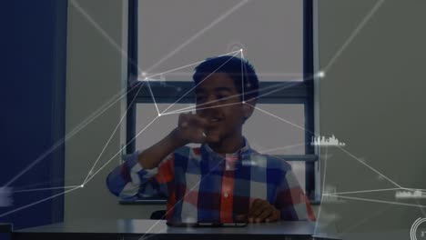 Animation-of-network-of-connections-over-schoolboy-using-virtual-screen