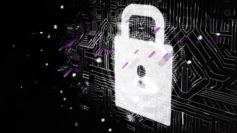 Animation-of-purple-light-trails-over-security-padlock