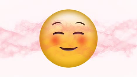 Animation-of-red-vapour-light-moving-over-happy-emoji,-on-white-background