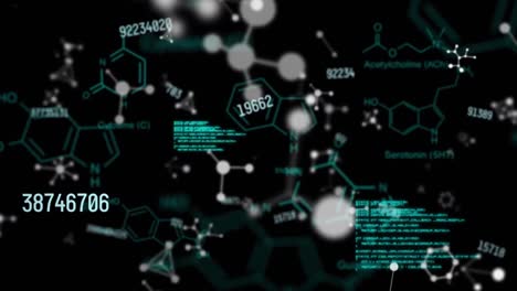 Animation-of-molecules,-chemical-compounds-and-numbers-processing