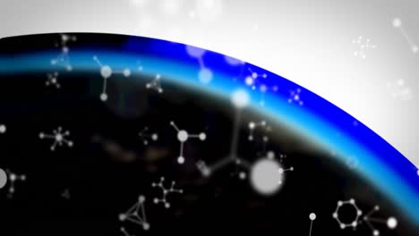 Animation-of-white-molecules-floating-on-white-and-blue-background