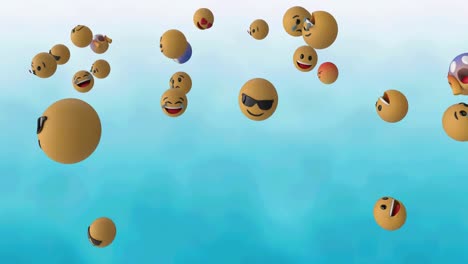 Animation-Von-Emoji-Symbolen,-Die-Auf-Blauem-Hintergrund-Schweben