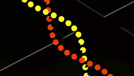 Digital-animation-of-dna-structure-spinning-against-white-lines-on-black-background