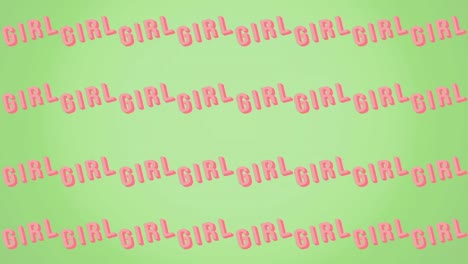 Animation-of-multiple-girl-text,-on-green-background