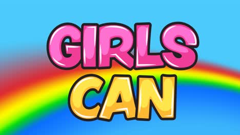Animation-of-girl-can-text,-over-rainbow
