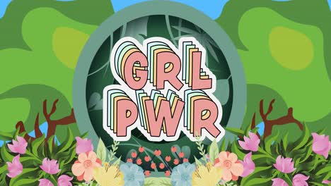 Zusammensetzung-Des-Textes-„Girls-Power“,-über-Bäume-Und-Blumen