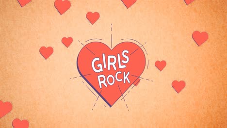 Animation-of-girl-rock-on-heart,-over-flying-hearts