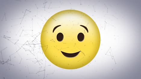 Digitale-Animation-Eines-Netzwerks-Von-Verbindungen-über-Einem-Zwinkernden-Gesichts-Emoji-Vor-Weißem-Hintergrund
