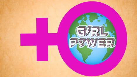 Zusammensetzung-Des-Textes-„Girls-Power“,-über-Dem-Globus-Im-Weiblichen-Symbol