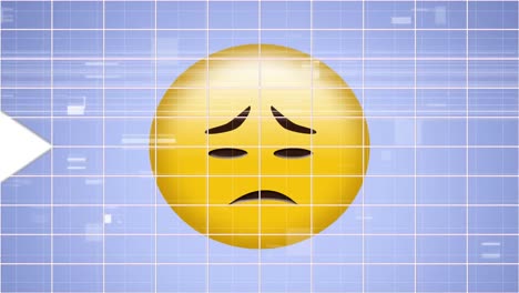 Animation-of-arrows-with-sad-emoji-icon-over-grid-in-background