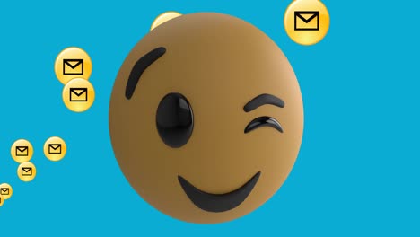 Animation-Eines-Lächelnden-Emoji-Symbols-Mit-E-Mail-Symbolen-Auf-Blauem-Hintergrund