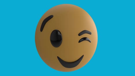 Digital-animation-of-winking-face-emoji-against-blue-background
