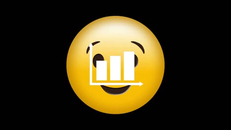 Digital-animation-of-bar-graph-icon-against-winking-face-emoji-on-black-background