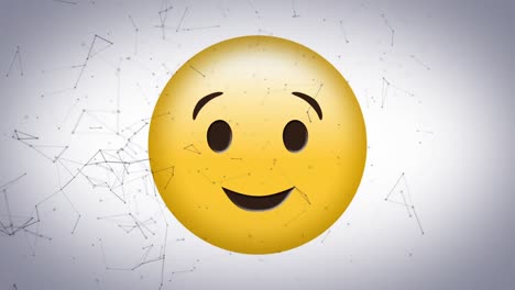 Digital-animation-of-network-of-connections-against-winking-face-emoji-on-grey-background