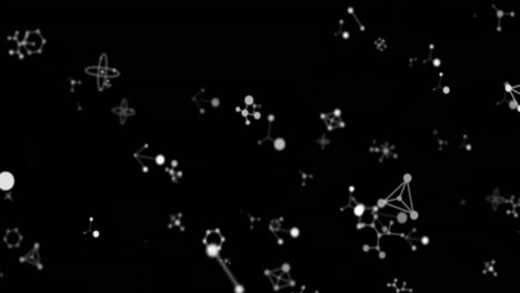 Digitale-Animation-Molekularer-Strukturen,-Die-Vor-Schwarzem-Hintergrund-Schweben
