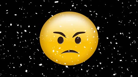 Digital-animation-of-confetti-falling-over-angry-face-emoji-on-black-background