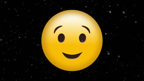 Digital-animation-of-white-particles-floating-over-winking-face-emoji-on-black-background