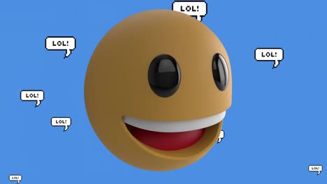 Animation-Eines-Lächelnden-Emoji-Symbols-Mit-Lol-Text-Auf-Blauem-Hintergrund