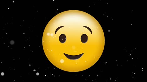 Digital-animation-of-white-particles-floating-against-winking-face-emoji-on-black-background