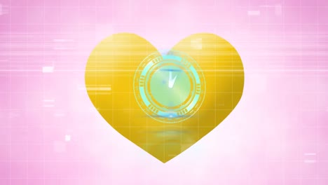 Animation-of-clock-with-heart-icon-over-pink-background