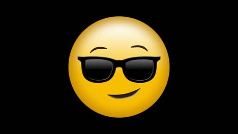 Digital-animation-of-red-particles-floating-over-face-wearing-sunglasses-emoji-on-black-background
