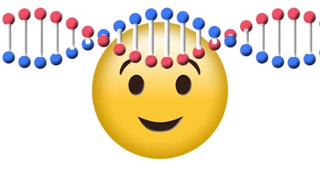 Digital-animation-of-dna-structure-spinning-against-winking-face-emoji-on-white-background